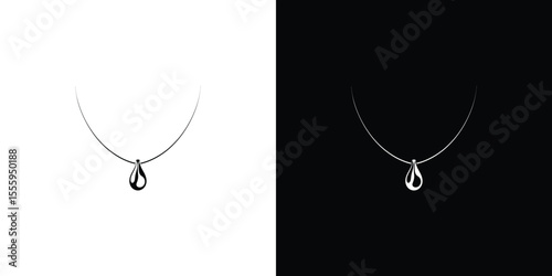 Elegant Tear Drop Pendant Necklace on White and Black Backgrounds, Modern Jewelry Design