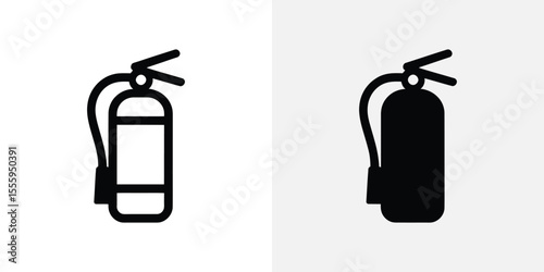 Fire Extinguisher Icon Outline and Solid Symbol Design on Split Background for Safety