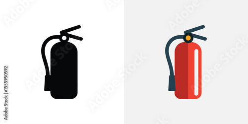 Fire Extinguisher Icon Silhouette and Colored Version Depicting Safety Equipment for Emergency Situations
