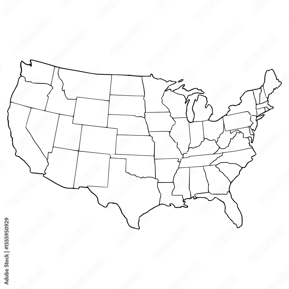 Fototapeta premium continental United States map illustration hand drawn outline vector