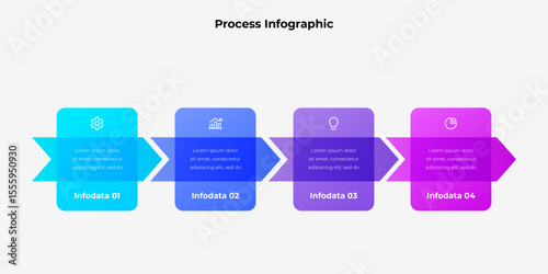 A visually engaging infographic featuring a four step process with vibrant gradient tones and sleek arrow elements, perfect for visualizing workflows, business strategies, or educational purposes