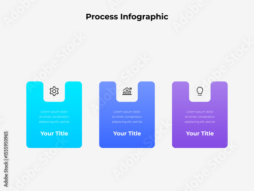 Colorful infographic featuring three sections with icons and text elements, ideal for presenting business processes or data insights in a clean, professional, and visually appealing style