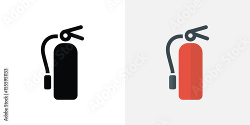 Icon Two Fire Extinguishers, One Black, One Red, on a White Background