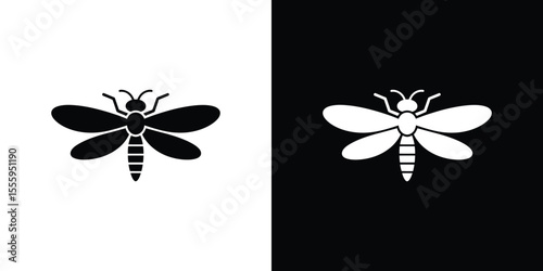 Insect with wings, feelers and segmented body on split background