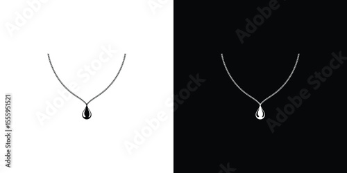 Minimalist Necklace with Teardrop Pendant Black and White Jewelry Illustration for Design Projects