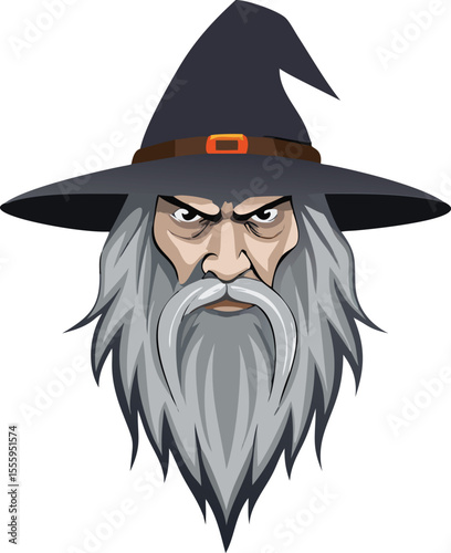 Old Wizard Face Flat Vector Illustration Character Design Art Element