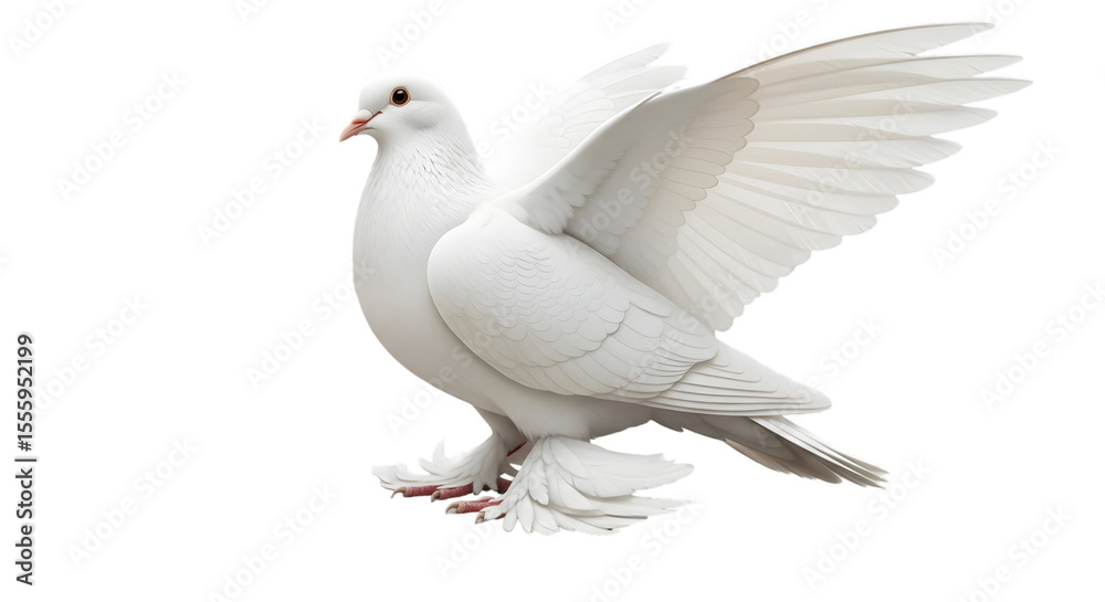 Obraz premium Photo of a majestic white dove with its wings spread wide, symbolizing peace and serenity, isolated on transparent background