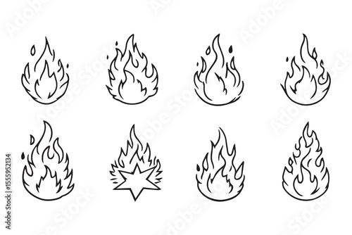 Cartoon flame line art and black color