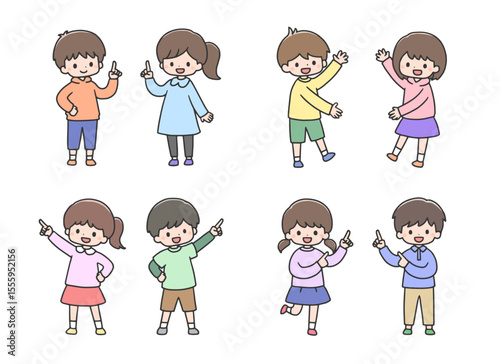 示すポーズの子どもたちのセット