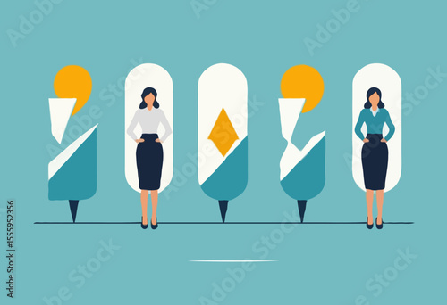Tough decisions, choosing career path, make choices or think about final result, business directions challenge, confusion or decide options concept, businesswoman thinking and make business decision