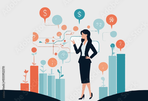 Tough decisions, choosing career path, make choices or think about final result, business directions challenge, confusion or decide options concept, businesswoman thinking and make business decision