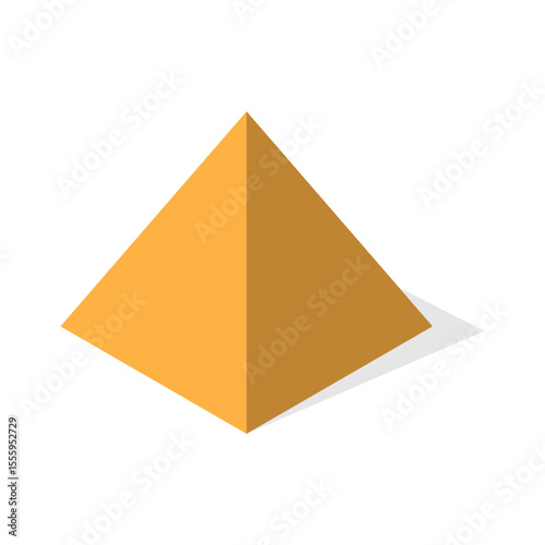 Simple geometric pyramid in yellow and brown colors with shadow. Minimalistic vector illustration. 3D shape concept. Design for poster, banner, wallpaper, print. Isometric view