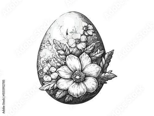 Vintage Easter egg engraving, hand-drawn spring icon, retro holiday symbol, antique seasonal artwork, black sketch effect, old engraving style, trendy illustration, rustic design, classic decoration