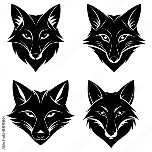 Four black great dane dogs standing in different poses with white outline on a white background design