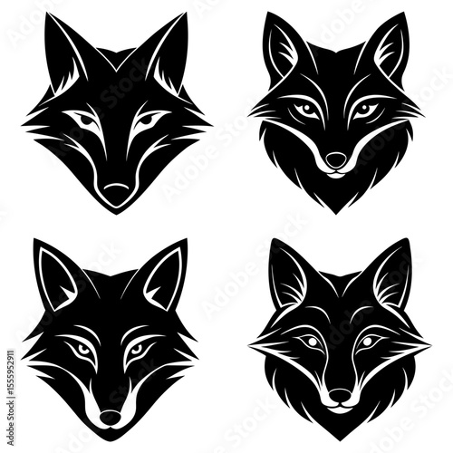 Four silhouette images of a great dane dog standing in different poses on a white background design art