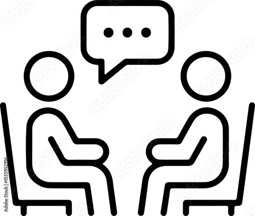 Two people sitting in chairs talking with a speech bubble above them