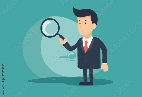 Problem analysis, analyze information to find solution or answer, solving problem or trouble, challenge to think overcome difficulty concept, businessman analyze question mark with magnifying glas