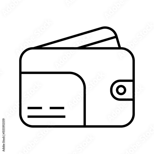 Outline icon of wallet with bank card. Black linear vector illustration. Payment and finance concept. Design for banner, sticker, print, poster, card, invitation. Flat icon view