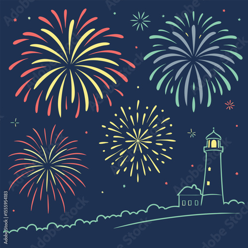 Dark Blue Firework Background Seamless Pattern