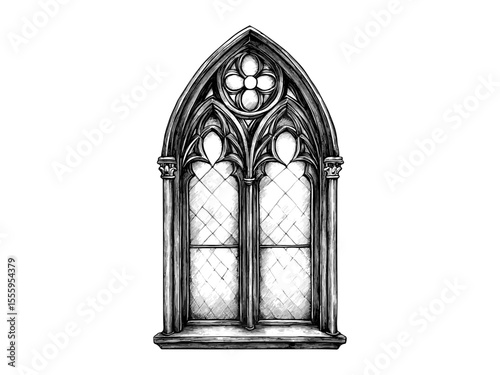 Easter Sunday church window engraving, vintage religious spring holiday symbol, hand-drawn spiritual decor, black sketch, old engraving style, classic Christian art, sacred illustration