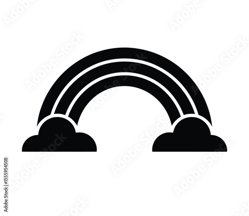 A minimalist black and white illustration of a double rainbow with two parallel curved lines forming the rainbow arcs