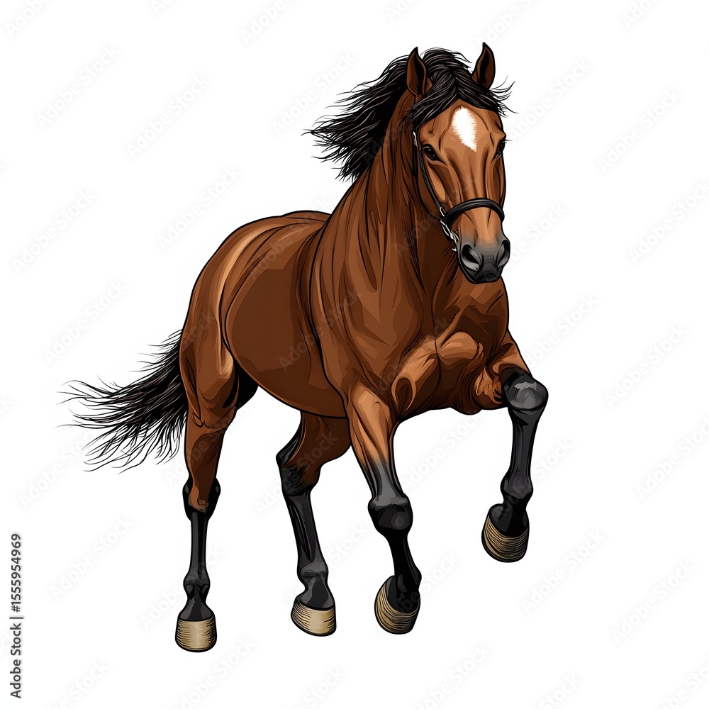 Obraz premium Majestic Brown Horse Galloping Powerful Equine Dynamic Action Pose Isolated White Background