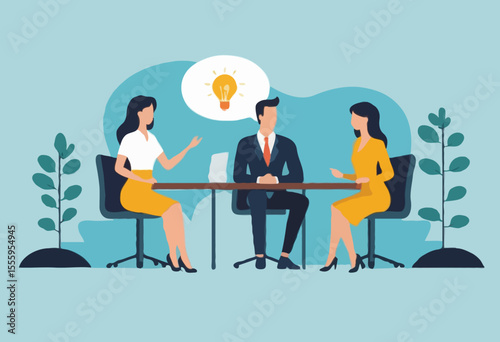 Job interview, business discussion meeting or recruitment manager, candidate answer question or career development, communication or hiring concept, business people answer question in job interview