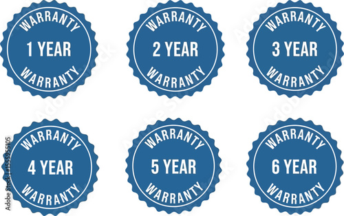 Warranty seals from one year to six years on a white background