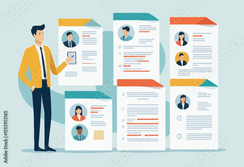 Recruitment, review candidate resume, talent seeker or HR human resource examine applicant, employee or job description, employment or job vacancy concept, business people review candidate resume