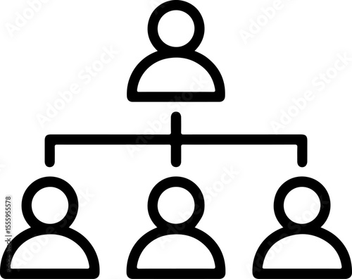 Simple black and white icon representing an organizational hierarchy with one leader and three subordinates