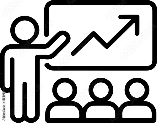 Person presenting a growth chart to an audience in a meeting or seminar