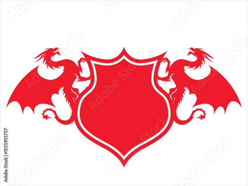 dragon logo with red shield, minimalist dragon logo, silhouette dragon