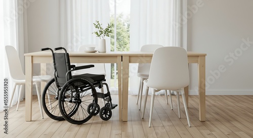 Accessible Dining Area with Wheelchair at the Table for Inclusion photo