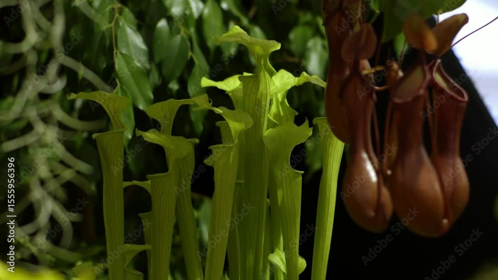 Explore the intriguing world of carnivorous plants at the Botanical Garden. Observe the beauty of the Sarracenia and Nepenthes pitcher plants in bright daylight.