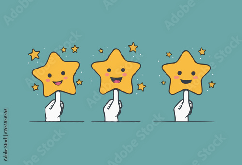Customer feedback, user experience or client satisfaction, opinion for product and services, review rating or evaluation concept, young adult people giving emoticon feedback such as stars, thumbs u