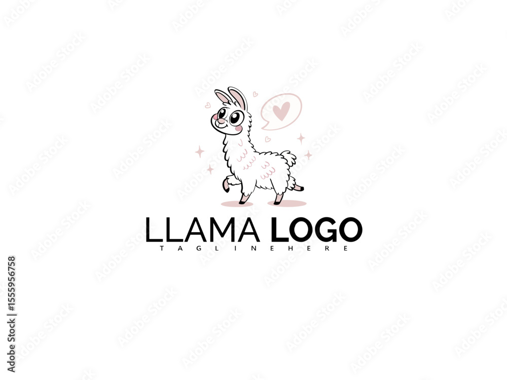 Fototapeta premium Sweet Kawaii Alpaca Vector Logo Clipart in Magical Pastel Style. Cute Mascot for Children’s Merchandise, Nursery Themes, Toy Labels, and Baby-Focused Branding Concepts.