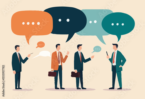 Jargon, communicate with technical word or hard to understand language, complicated conversation, difficult to explain, businessman talk with jargon word in speech bubble dialog make other confuse