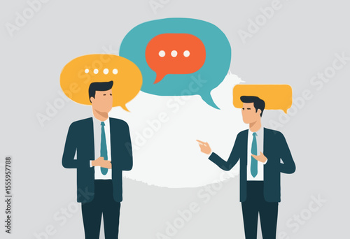 Jargon, communicate with technical word or hard to understand language, complicated conversation, difficult to explain, businessman talk with jargon word in speech bubble dialog make other confuse