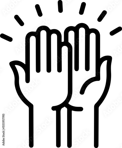 Two hands giving a high five with radiating lines symbolizing success and celebration