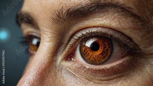 Close-up of a human eye with intricate details and a warm color palette.