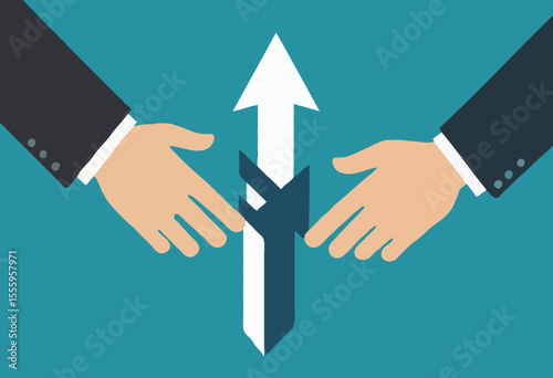 Cooperation partnership, work together for success, team collaboration, agreement or negotiation, collaborate concept, businessmen handshake on growth arrow joining connection agree to work together