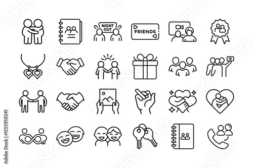 Friendship and Relationships Icon Set in Line Art Style