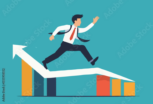 Work experience, skill development or leadership learning, career path motivation, capability or ability to growing in job or project progress concept, businessman jump on working skill experience