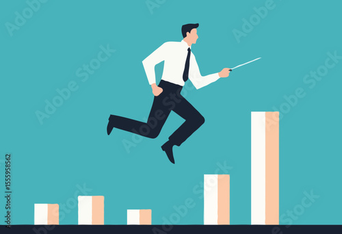 Work experience, skill development or leadership learning, career path motivation, capability or ability to growing in job or project progress concept, businessman jump on working skill experience