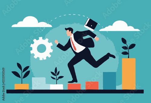Work experience, skill development or leadership learning, career path motivation, capability or ability to growing in job or project progress concept, businessman jump on working skill experience