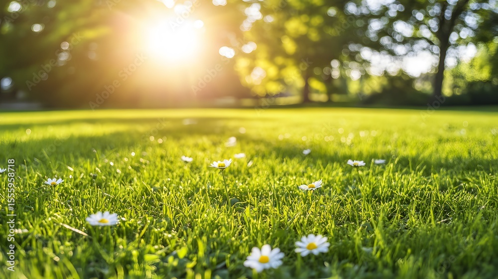 Fototapeta premium Sunny Meadow Landscape with Daisies and Green Grass