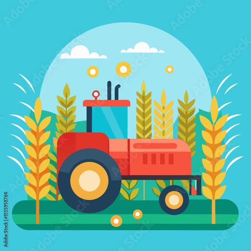 farm tractor and wheat field