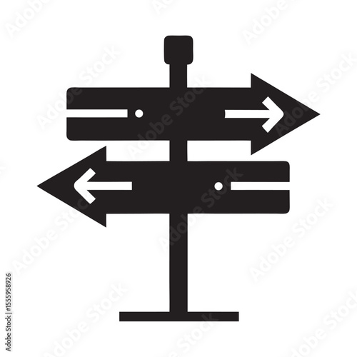Directional Signpost with Arrows Pointing Left and Right Black Silhouette on White Background Choice and Decision Making