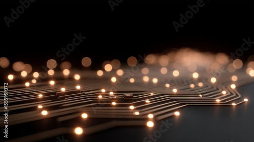 Futuristic Circuit Board with Glowing Data Pathways
