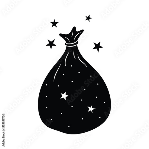 Festive santa claus toy sack silhouette overflowing with stars and gifts perfect for holiday celebrations